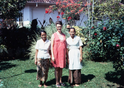 Sue with house helpers, Titi and Armina